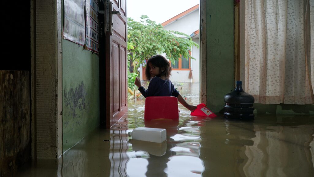 A girl in a flood